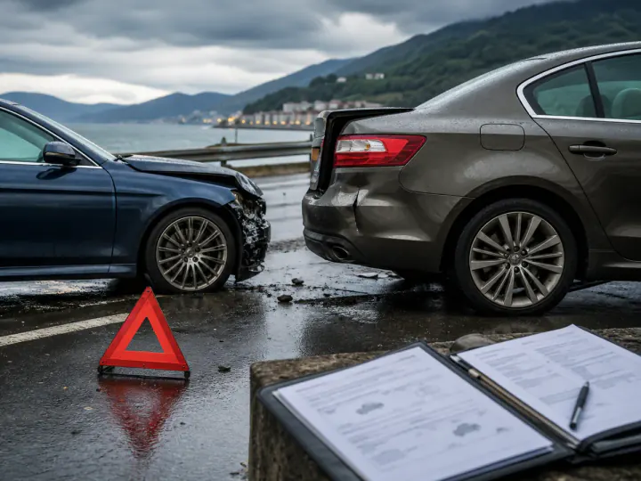Trabzon sahil yolunda maddi hasarlı trafik kazası ve kaza tutanağı